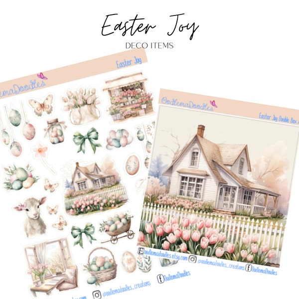 Easter Joy | Decorative Planner Stickers, Floral, Double Box, Mini Deco, Sping, Tulips Pink ,  OodlemaDoodles