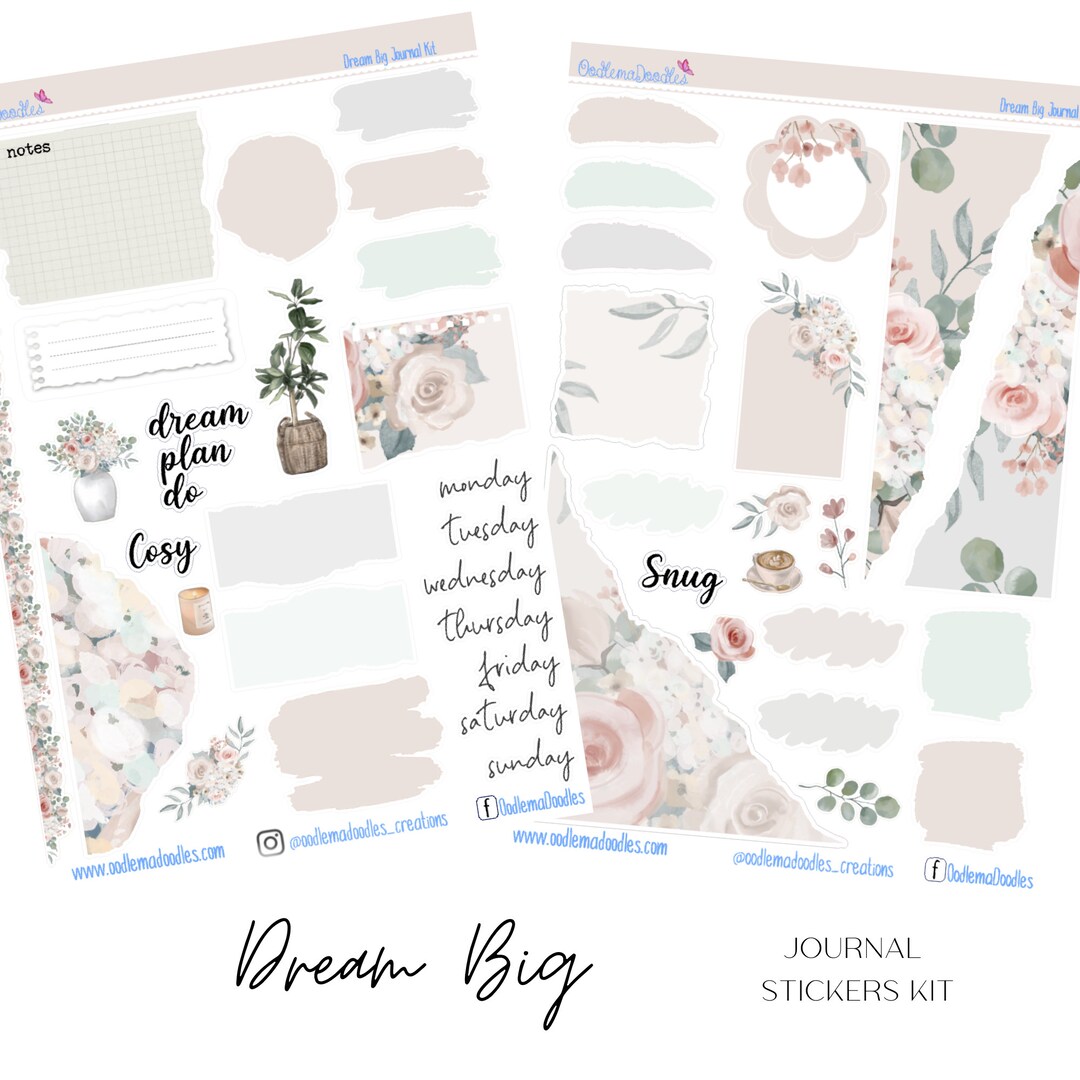 Dream Big | Journal Stickers, Floral, Journaling, Scrap Booking, Pink ...