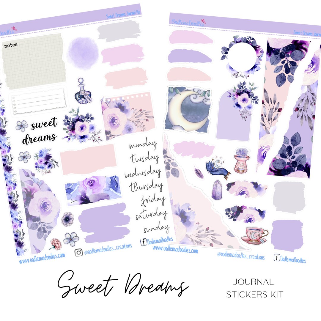 Sweet Dreams| Journal Stickers, Floral, Journaling, Scrap Booking, Moon ...