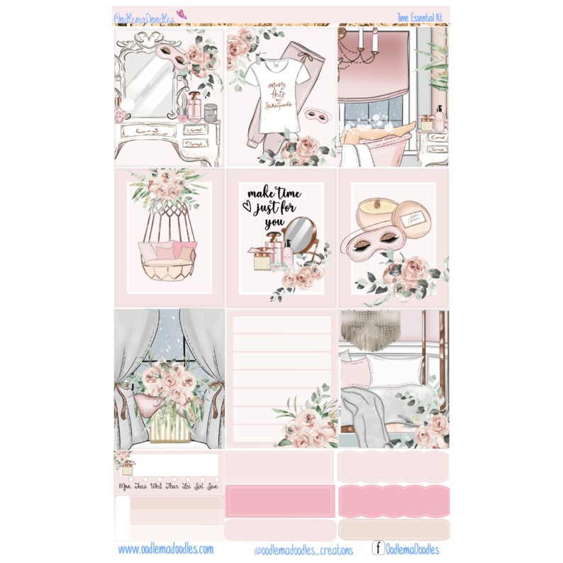 Time | Essential Planner Sticker Kit, Floral, Self Care, Pink, SPA ...