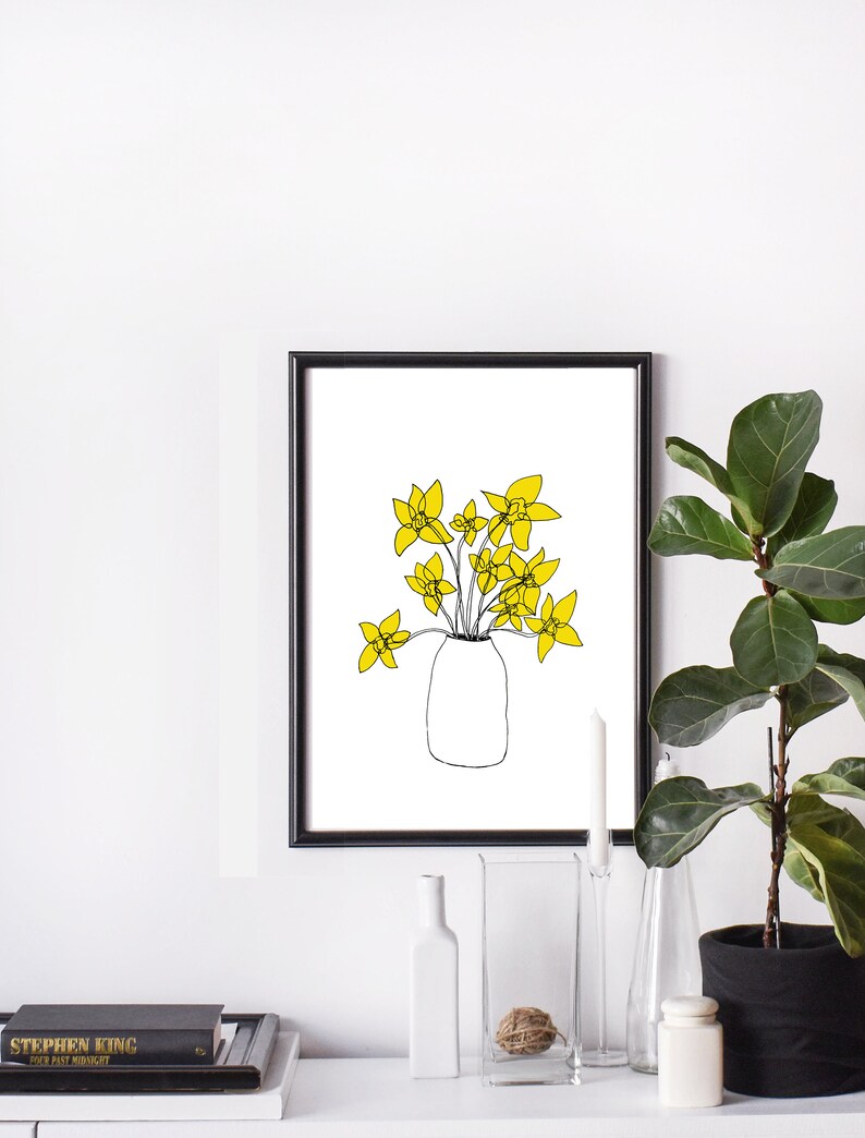Daffodils Art Print Welsh Gift Yellow Floral Drawing Wales Etsy UK
