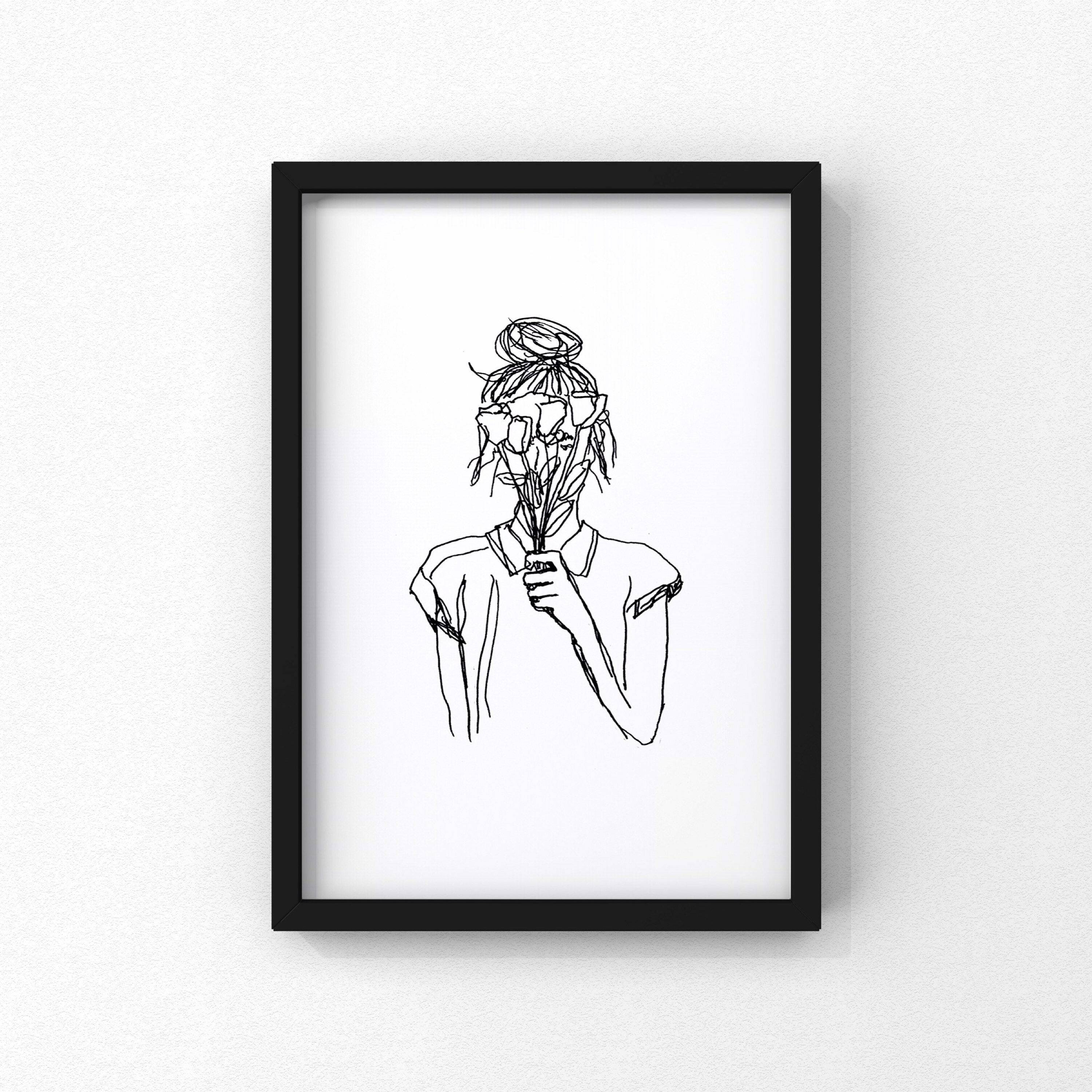 Digital Download Floral Art Girl With Flowers Simple Flower Etsy UK