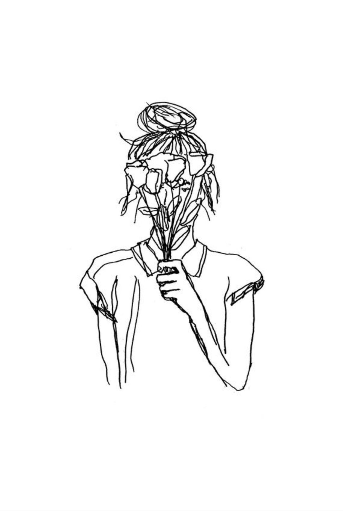 Digital Download Floral Art Girl With Flowers Simple Flower Etsy UK