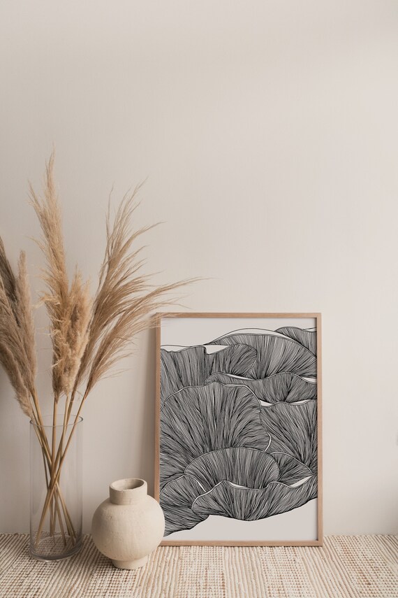 Oyster Mushroom Art Print Line Drawing Abstract Art Autumn Etsy