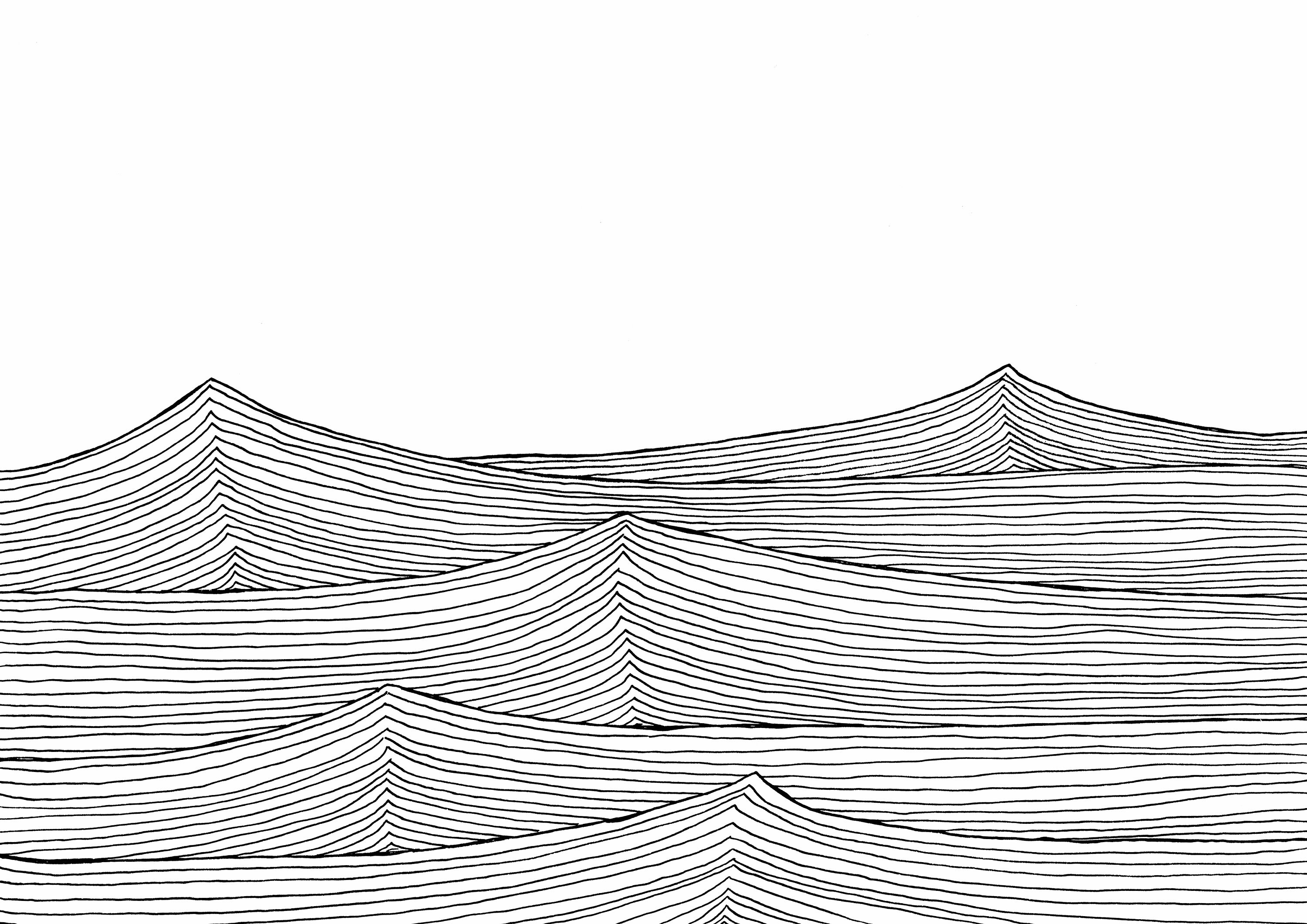 Printable Ocean Print Horizontal Sea Line Drawing Line Art Etsy