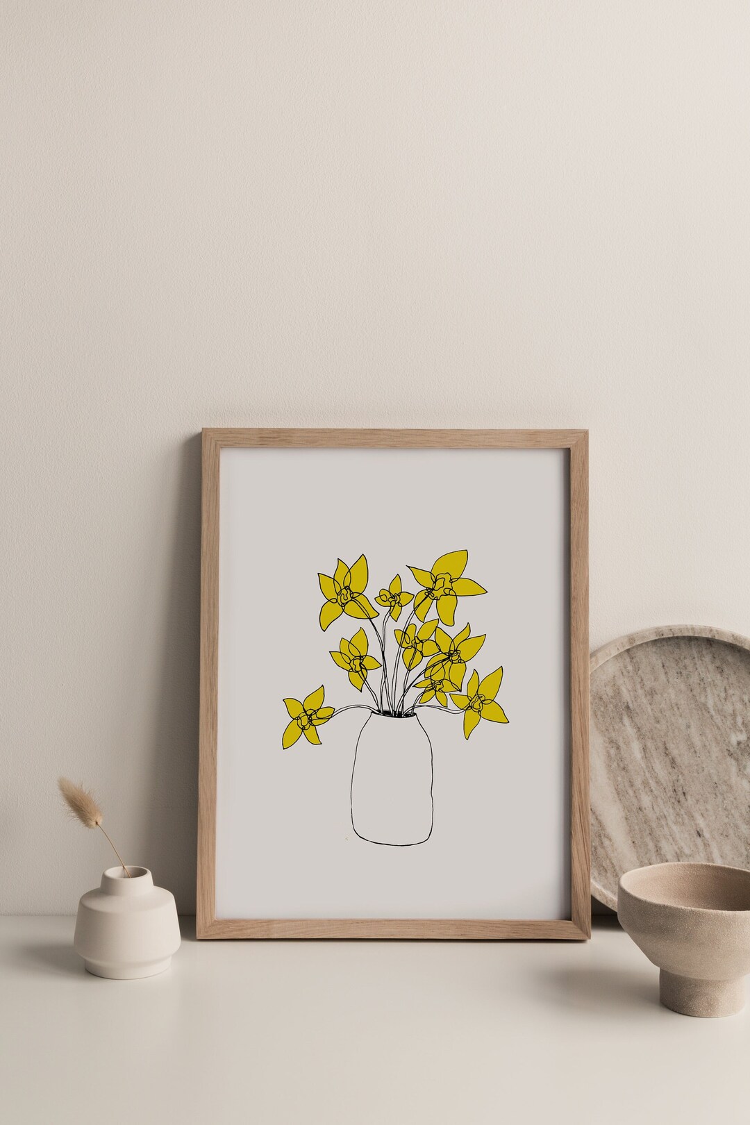 Daffodils Art Print, Welsh Gift, Yellow Floral Drawing, Wales Flower