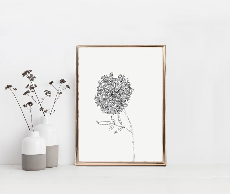 Marigold Flower Print Floral Drawing Simple Wall Art Flower - Etsy