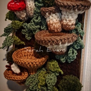 Crochet mushrooms and insect friends