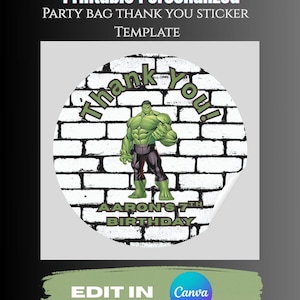 Hulk Favor Tags, The incredible Hulk Round Favor Tag, Favor Tags Template, Instant Download, Hulk Birthday Party Decor, DIY Favor sticker