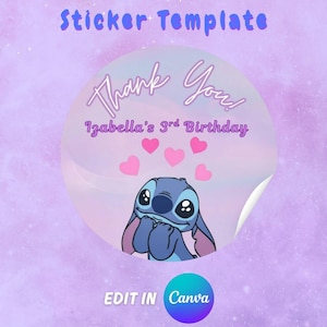 Lilo and Stitch Geburtstags-Aufkleber 6,5 cm Vorlage, EDIT selbst in CANVA