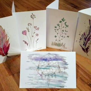 Ensemble 5 cartes de souhaits, couleur, aquarelle, extérieure glacée ou non, fête, intérieure couleur, sans message, carte de fête, mauve,