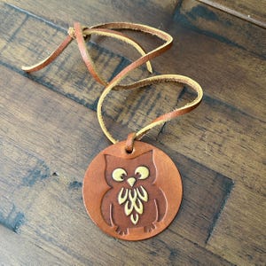 Owl Leather Bag Tag: Veg Tan Leather Backpack Charm