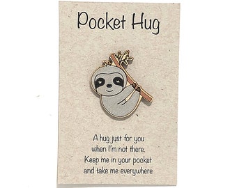 Sloth Pocket Hug, Wood Keepsake, Hand Painted Token