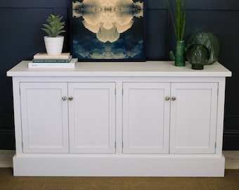 Large double door sideboard painted white. Simple modern shaker design. Handmade in any colour or size