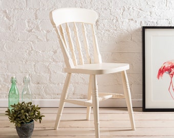 Farmhouse Dining Chairs painted in any Farrow and Ball colour. Solid hardwood chair with spindle Slat seat backs