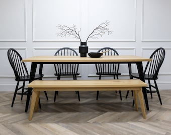 Chiswick Oak Dining Table with Tapered Steel legs and solid Oak top with optional matching bench