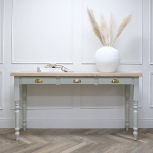 Windsor 3 drawer turned leg rustic pine top console table. Perfect hallway table. Made to order image 1