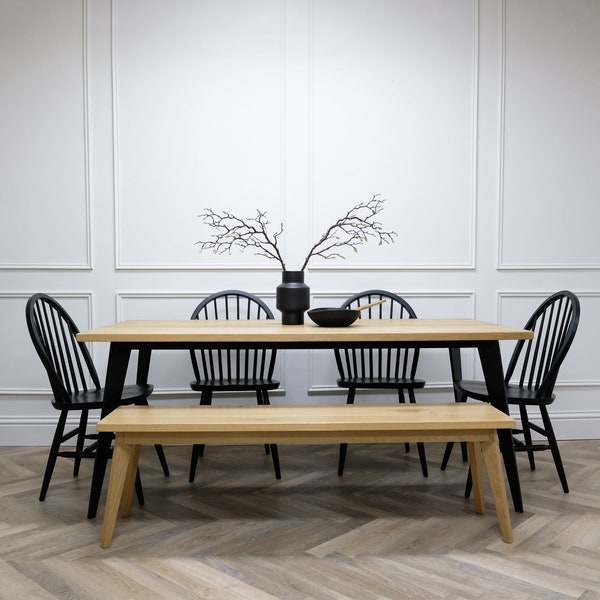 Chiswick Oak Dining Table with Tapered Steel legs and solid Oak top with optional matching bench