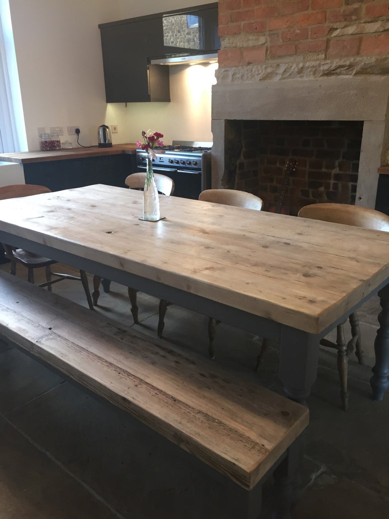 Large Reclaimed Wood Dining Table & Matching Bench. Made to Etsy UK