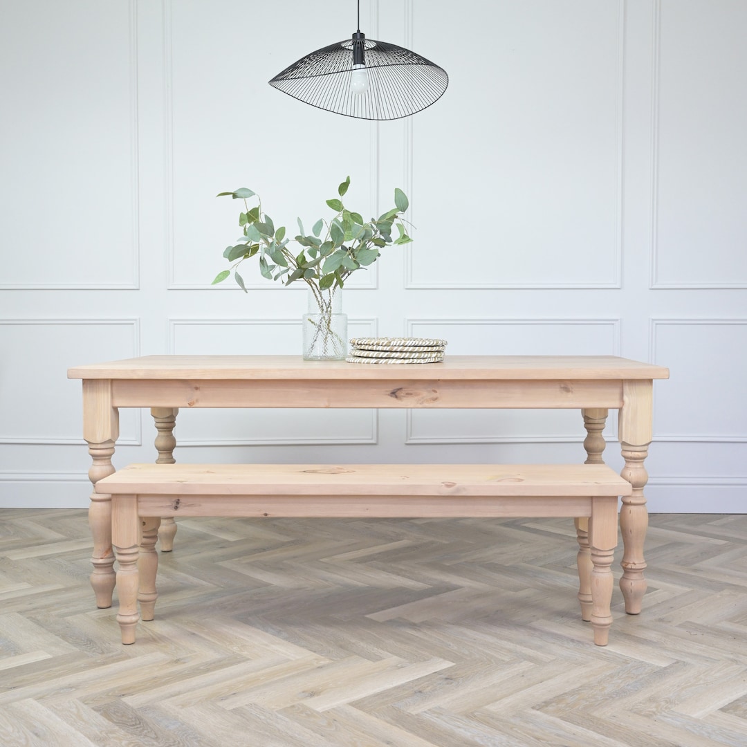 Farmhouse Dining Table Set With 2 Benches - Rustic - Solid Pine Wood ...