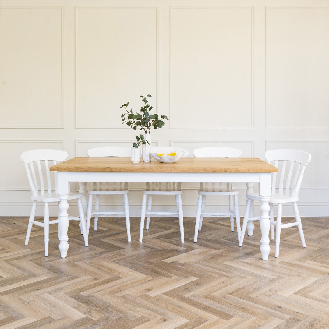 Solid Oak Top Farmhouse Dining Table With Painted Base. Made to Any ...