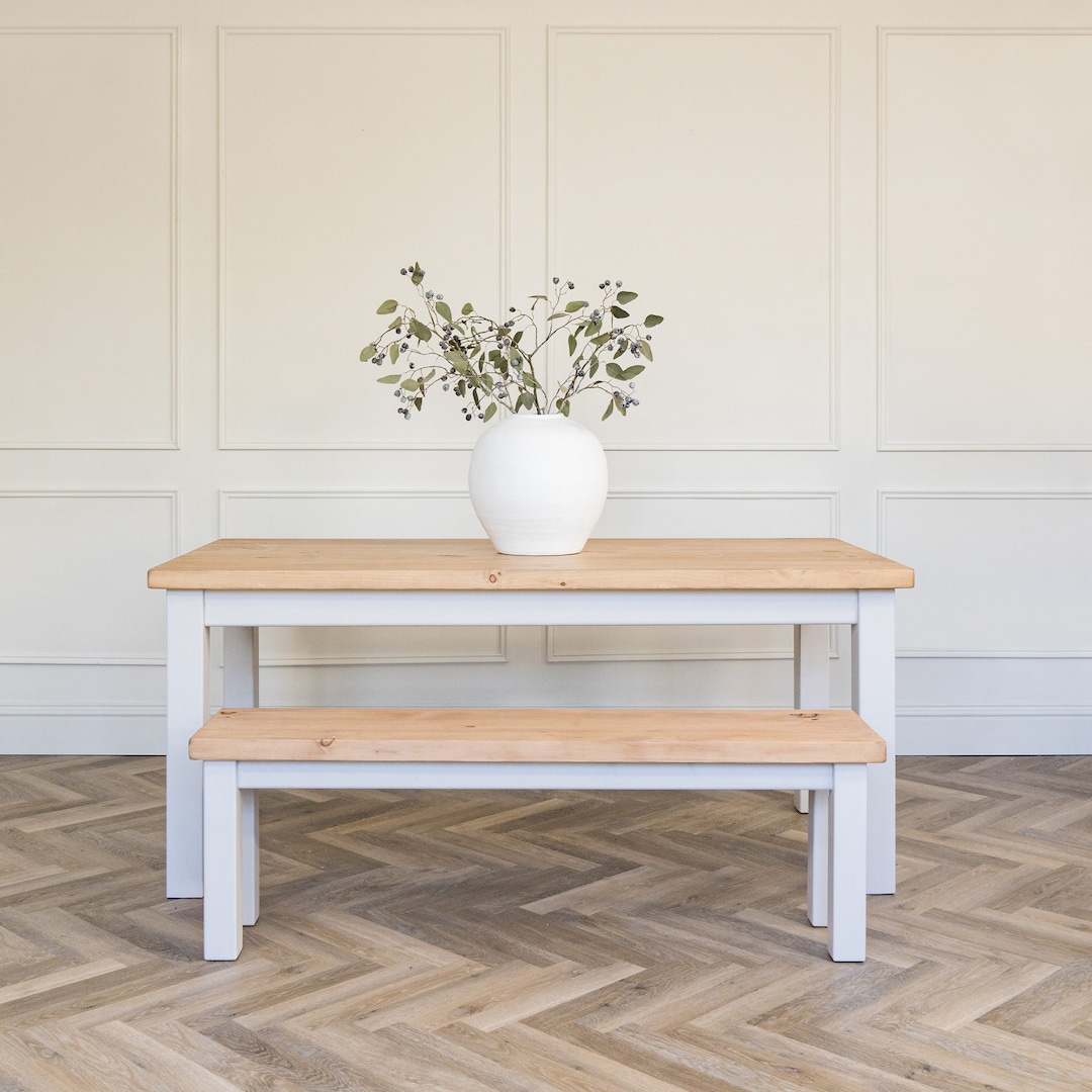 Chunky Rustic Pine Wood Dining Table With Square Legs and a Matching ...