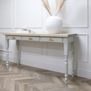 Windsor 3 drawer turned leg rustic pine top console table. Perfect hallway table. Made to order image 3