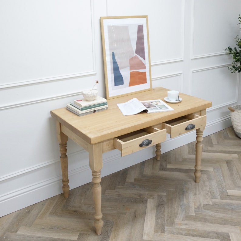 Reclaimed Wood Writing Desk With 2 Drawer Base. Dark Walnut Etsy UK