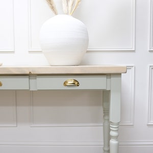 Windsor 3 drawer turned leg rustic pine top console table. Perfect hallway table. Made to order image 2