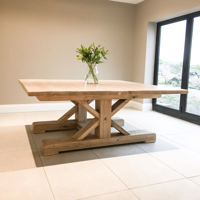 Extra Large 6ft Square Rustic Dining Table With Trestle Style Cross Leg ...