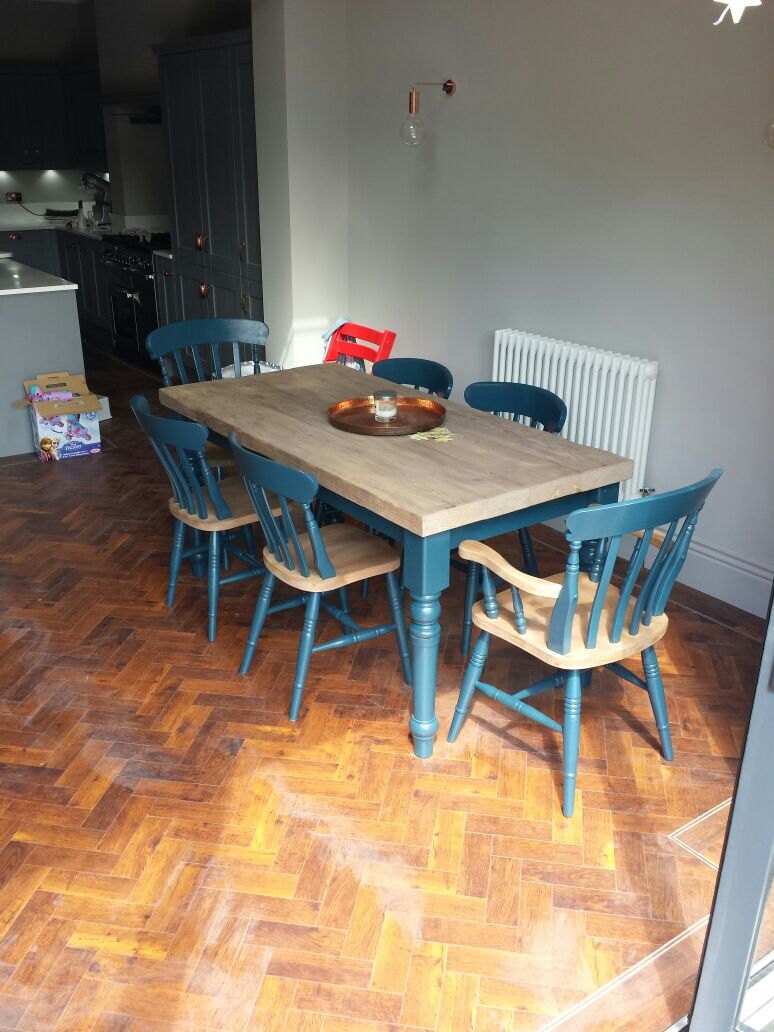 Hague Blue Farmhouse Dining Table With Rustic Reclaimed Wood - Etsy UK