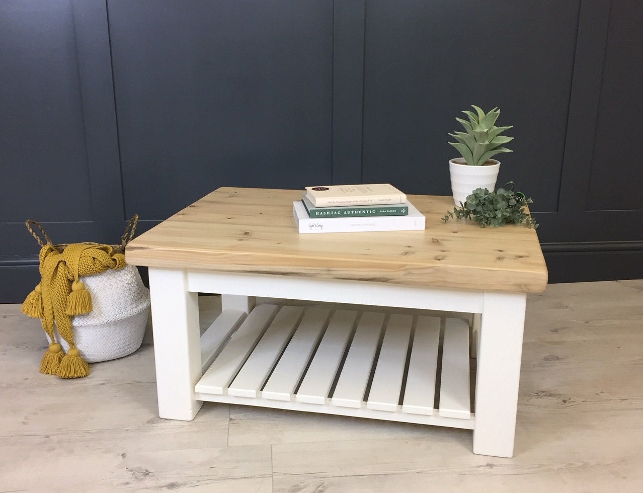 Farmhouse Style Chunky Coffee Table With Rustic Pine Wood Top and Farrow Ball Painted Base. Made to Measure in Any Size Etsy UK