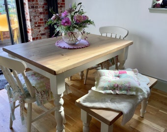 Small Foot Farmhouse Dining Table With Rustic Pine Wood Top and