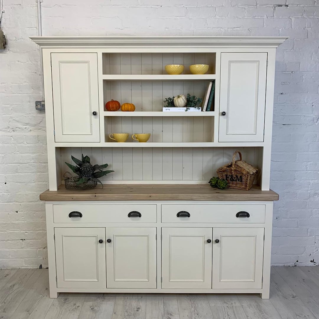 Large Shaker Style Welsh Dresser. 2 Drawer Over 2 Cupboard Bottom and 2 Cupboard 3 Shelf Top. Weathered Oak Top Painted Base Contemporary Etsy UK