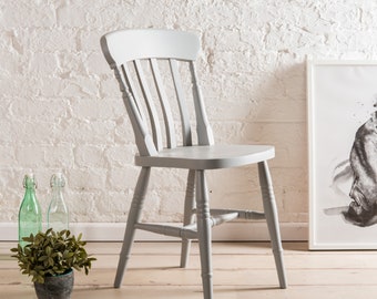Farmhouse Dining Chairs painted in Farrow and Ball colours. Solid hardwood chair with Slat seat backs