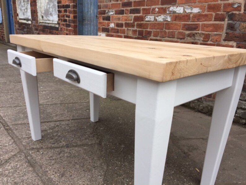 Reclaimed wood Tapered Leg Dining Table with 2 drawers. Made Etsy