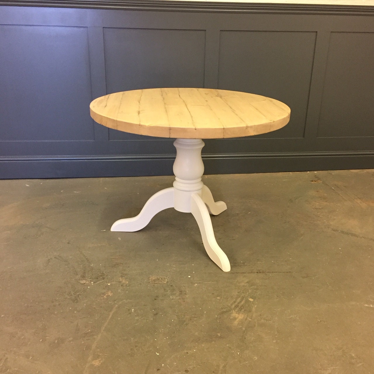 Round Farmhouse Table With Painted Pedestal Base. Rustic Etsy