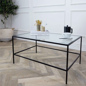 Made to measure Contemporary glass top coffee table with slim black metal frame