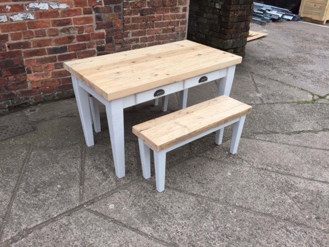 Rustic Tapered Leg Dining Table Set With Benches. Made to Etsy UK