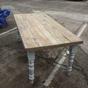 Large 8 foot Country Kitchen chic Dining Table with thick rustic pine wood top, farmhouse legs and Farrow and Ball painted base