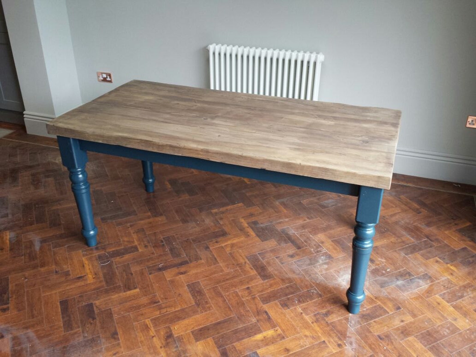 Farmhouse dining table with thick rustic wood top. Kitchen Etsy