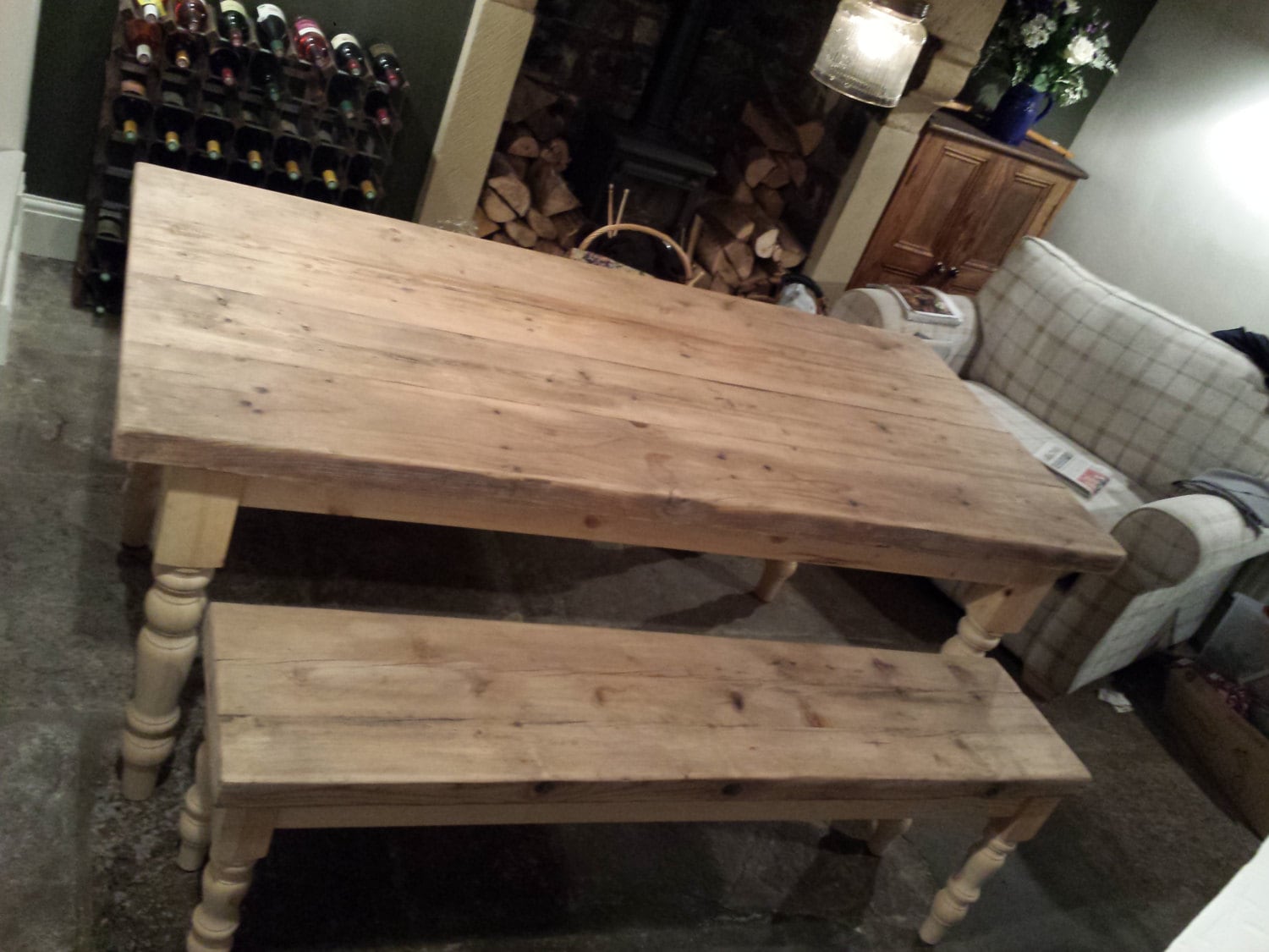 Farmhouse Dining Table Set with 2 benches rustic | Etsy