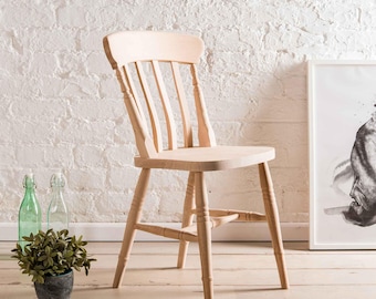 Farmhouse Dining Chairs - Slatted/Ribbon Back - Wood Stained or Painted - Hardwood - Solid Beech