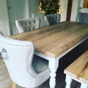 Farmhouse Dining Table Set with bench. Rustic reclaimed wood handmade kitchen table in any size image 8