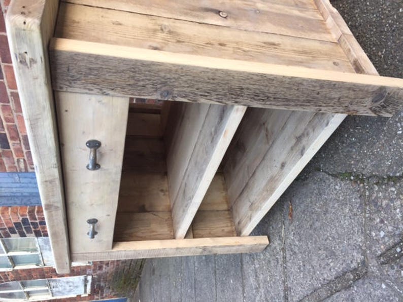 Rustic Pine wood Free standing kitchen island. 1 Drawer unit with 2 open shelves. Great bar or counter service table. Made to any size image 5