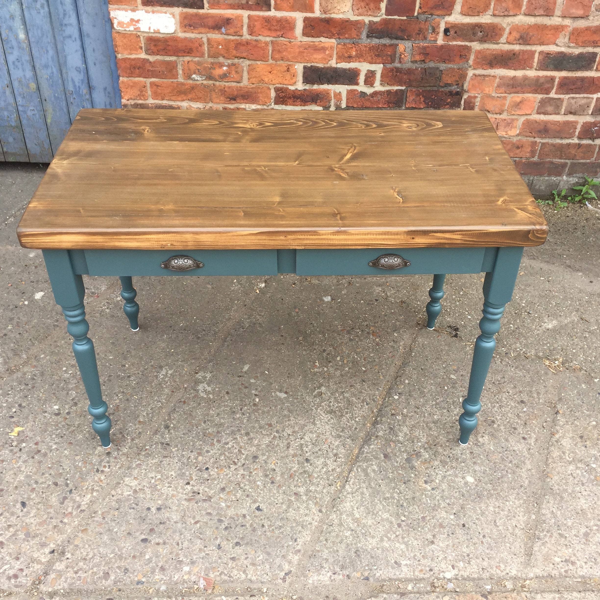 Reclaimed Wood Writing Desk With 2 Drawer Base. Dark Walnut Etsy UK