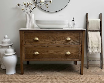 Mueble de baño Soho en roble con encimera de cuarzo y mármol - Hecho a medida y de pie