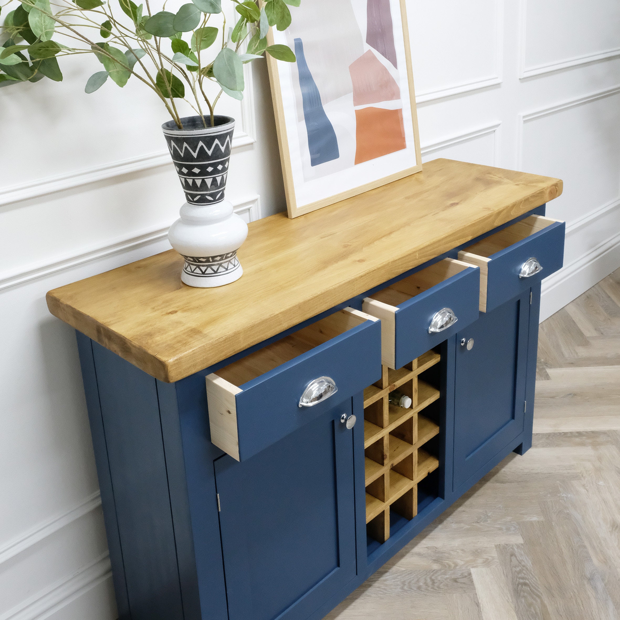 Blue sideboard with wine rack discount