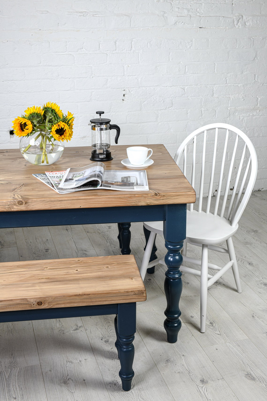 Farmhouse Dining Table and Bench Set Rustic Kitchen Table - Etsy UK