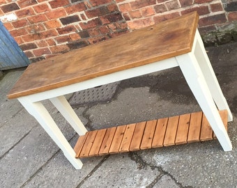 Rustic Pine Wood Console Table with Slatted Bottom Shelf. Hallway, painted base & storage. Made to measure. Customisable.